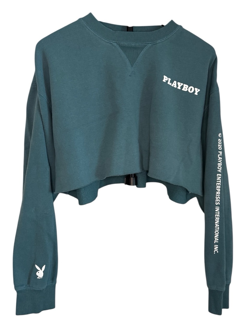 PLAYBOY Cropped Crewneck Sweatshirt in Teal Green